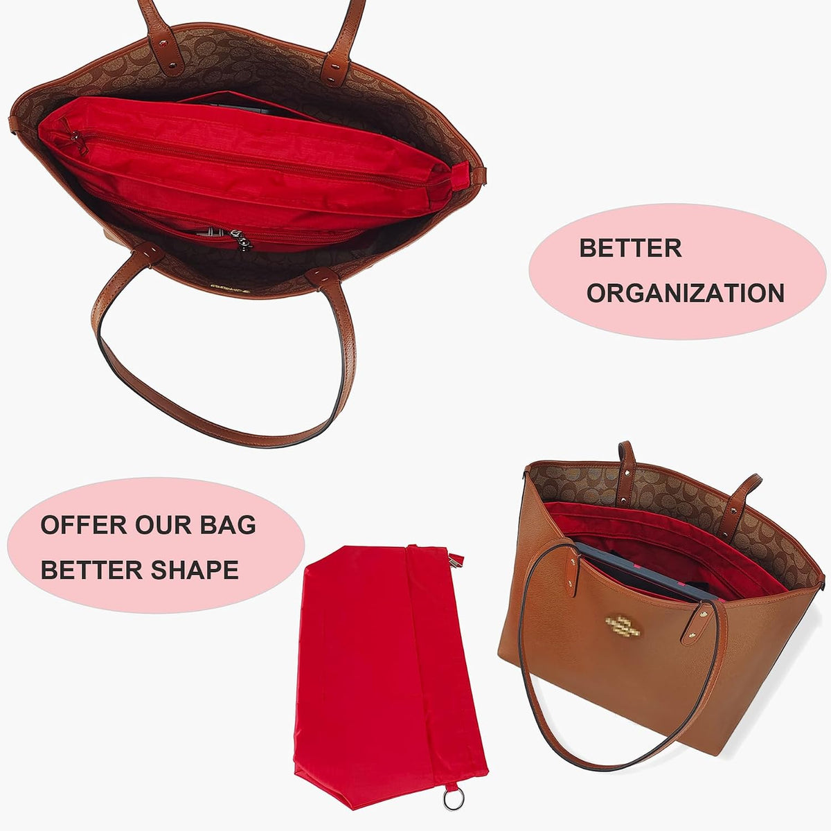 Handbag Tote Purse Organizer Insert, Large, Black