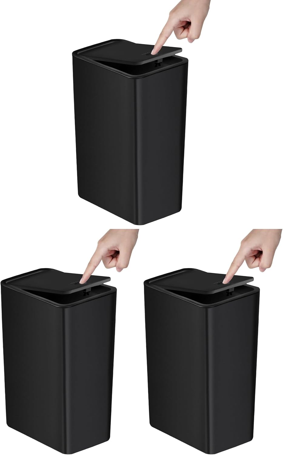 Bathroom Trash Can with Lid, 10 Liter/ 2.6 Gallon Slim Garbage Can, Small Trash Bin Waste Basket with Pop-Up Lid for Kitchen, Bedroom, Living Room, Office (Black)