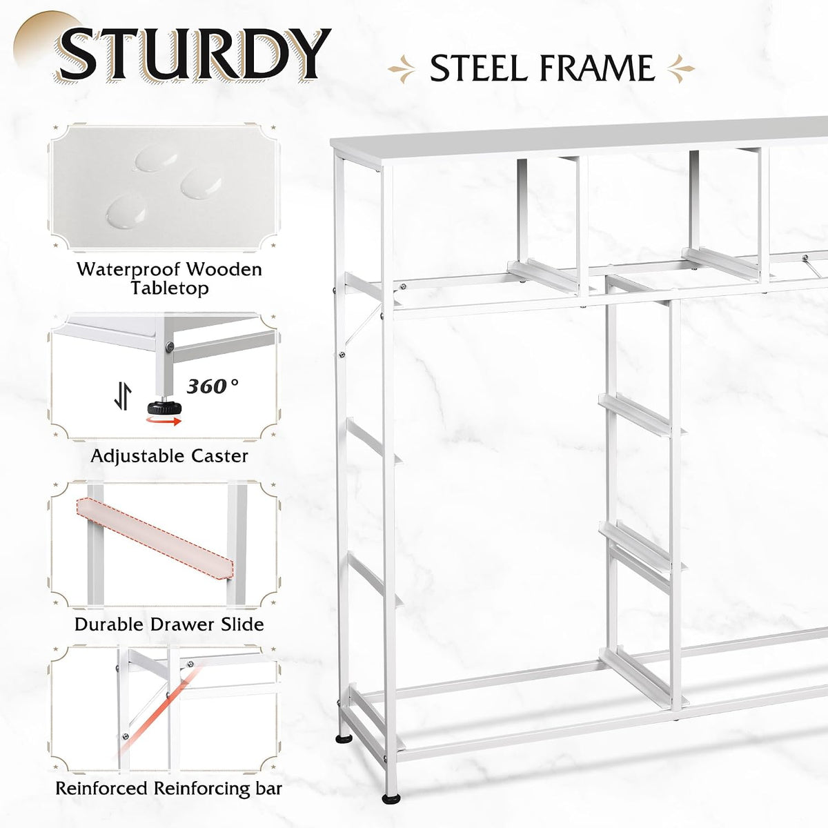Tall Dresser for Bedroom, 9 Drawer Chest of Drawers, White