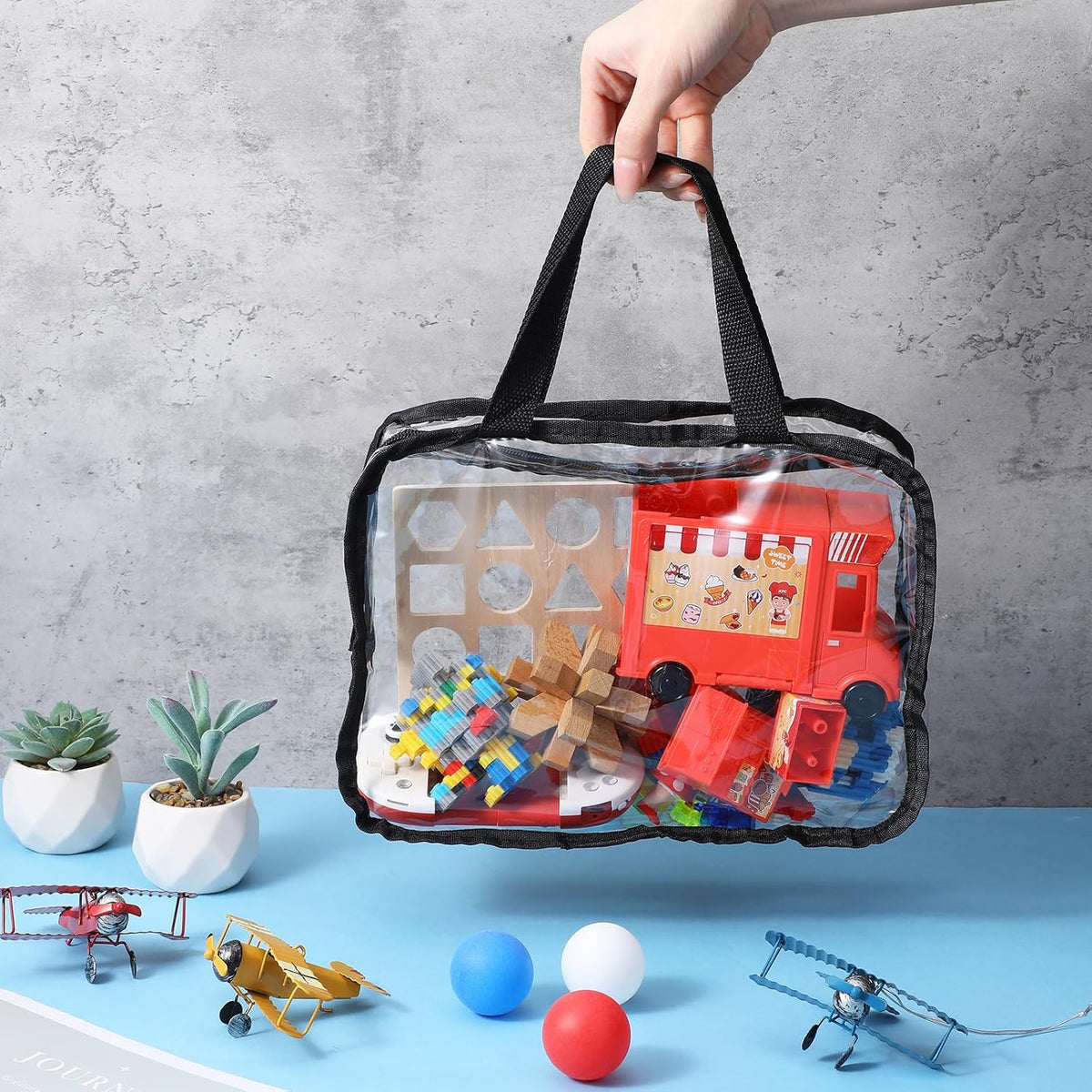 10 Packs Toy Storage Bags,Large Clear Toy Organizer Bags with Zipper and Labels Portable Reusable Waterproof PVC Toys Organizing Bag