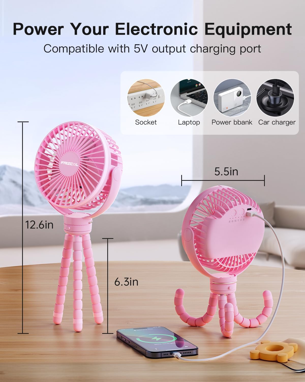 FRIZCOL 12000mAh Portable Stroller Fan 65Hours As Power Bank Baby Clip Fan