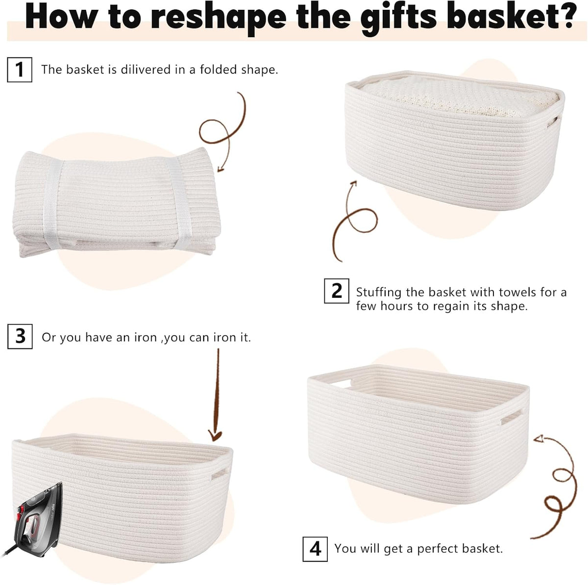 OIAHOMY Storage Basket for Shelves, Closet Cube Storage Bins Baskets for Clothes Blanket Towels, Baby Nursery, Toy Baskets Box, Woven Rope Basket, 17.72 * 12.99 * 7.87 IN, 2 Packs White