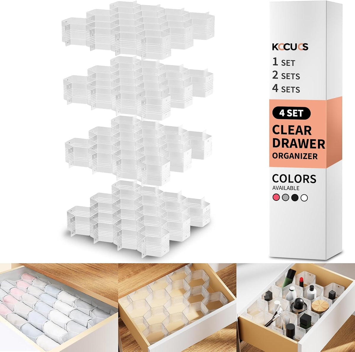 Honeycomb Separator Adjustable Drawer Organizer Divider for Underwear Belt-Scarf Socks Organizer (White)