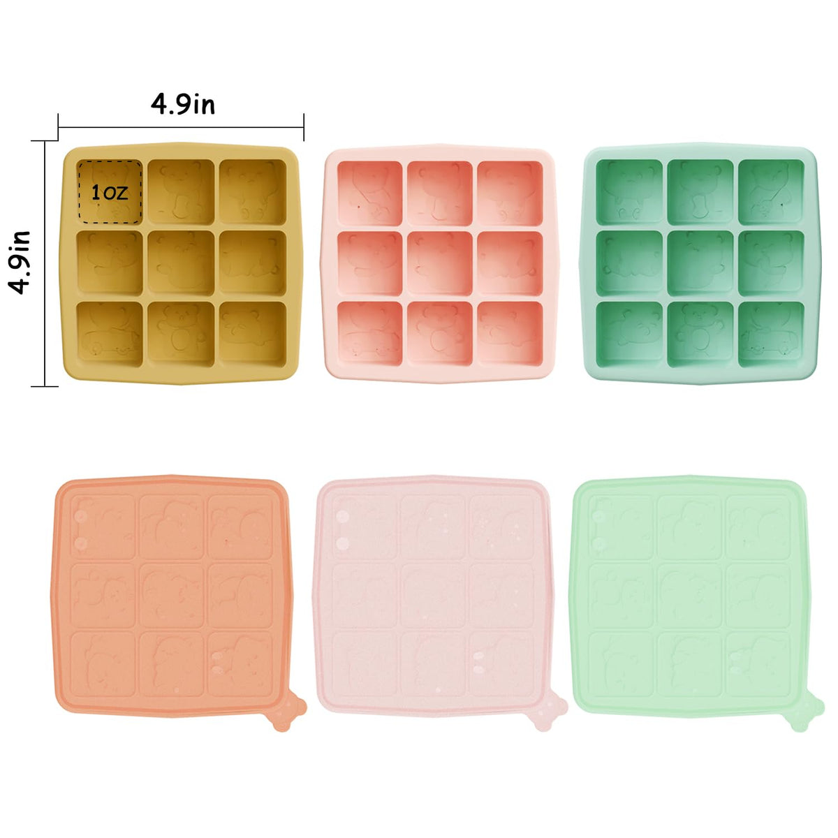 Silicone Freezer Tray with Lid, Food Storage Container for Homemade Baby Food, Vegetable, Fruit Purees, Breast Milk Feeder & Mini Nibble Combo, Breastmilk Popsicle Molds, 3 Pack (S)