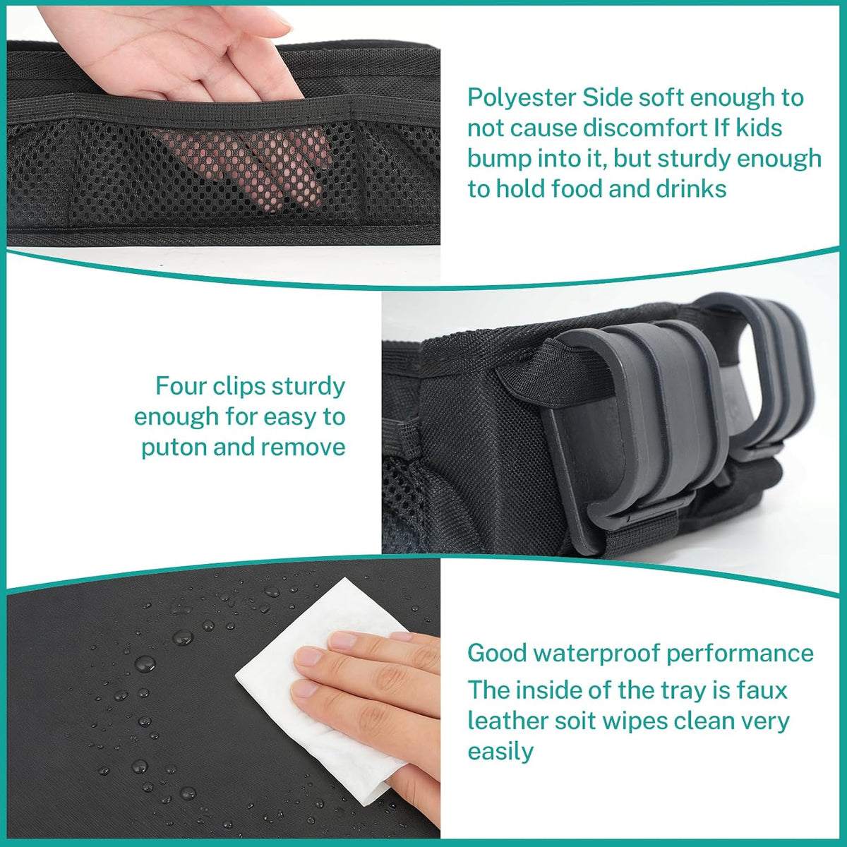 Stroller Snack Tray Attachment, Universal Stroller Organizer for Cargo Management, Non-Slip Multi-Purpose Caddy, Durable & Easy-Clean, Foldable Design for Travel, Small Size 7.5" x 15" (1-Pack)
