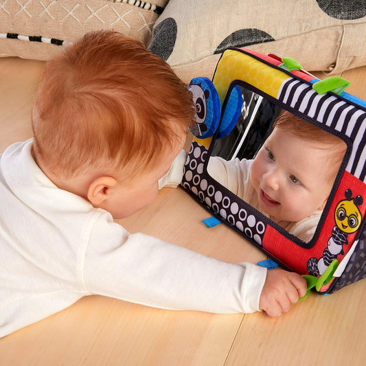 Flip for Art High Contrast Floor Activity Mirror with Take Along Cards, Tummy Time Play, Newborn+