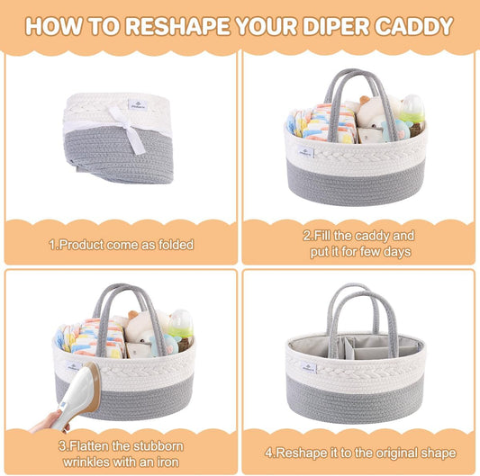 Diaper Caddy Organizer, Cotton Rope Diaper Caddy Basket