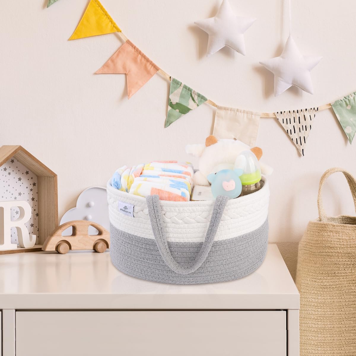 Diaper Caddy Organizer, Cotton Rope Diaper Caddy Basket
