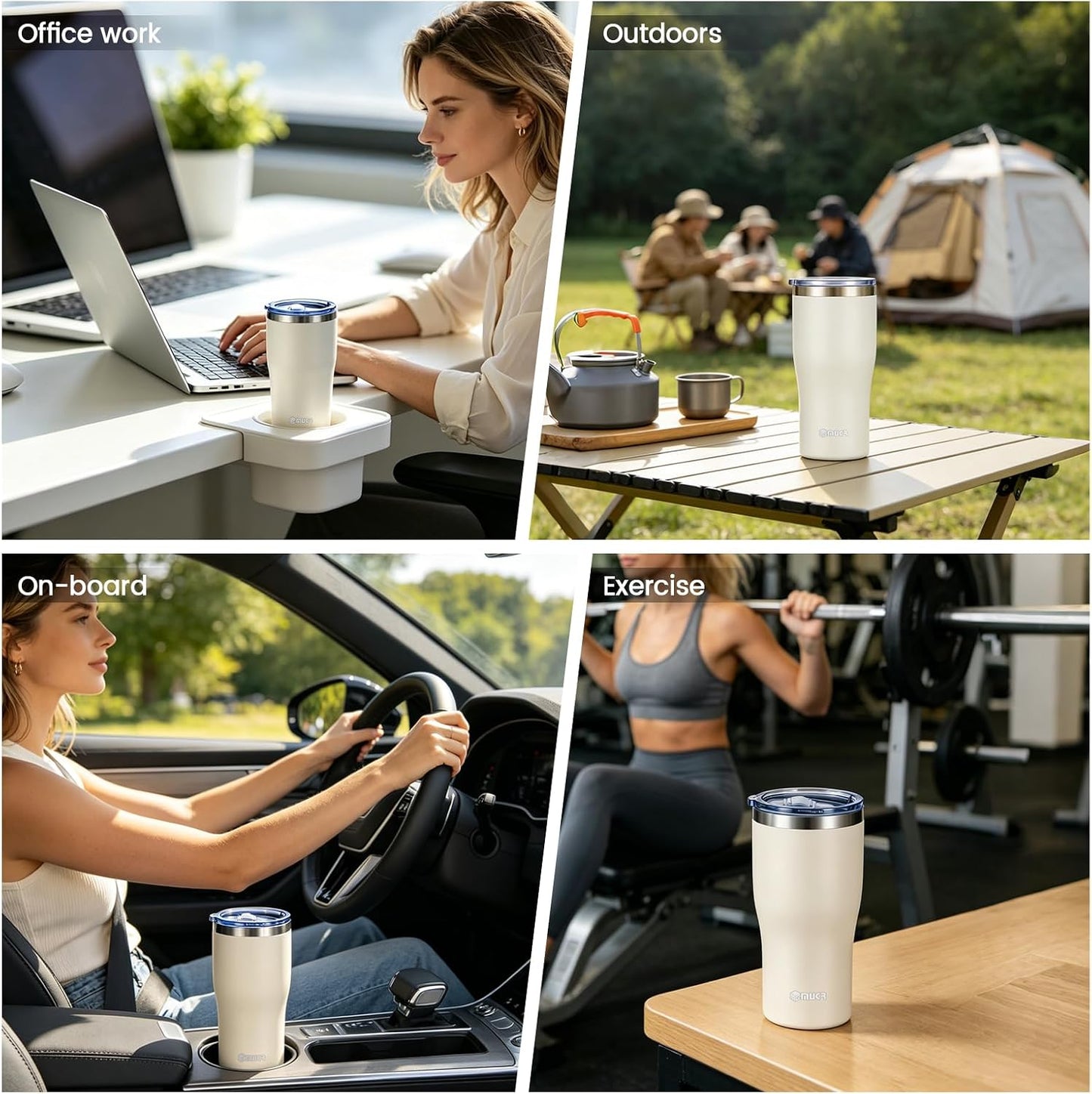 17oz Ceramic Lined Travel Tumbler Fits Car Cup Holder,White | Cleaning Brush, Excellent Heat Retention, Sweat-Proof, Easy to Clean, Ideal for Travel, Coffee, Tea
