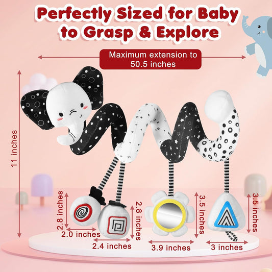 High Contrast Car Seat Toys for Babies 0-6 Months, Black and White
