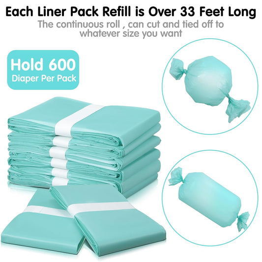 12 Pack Diaper Disposal Liner Refills Compatible with Janibell Akord 280 Dekor Plus Diaper Pails Extra Thick Pail Refill Liners Adult Scented Odor Resistant Liners Holds up to 7200(Green)