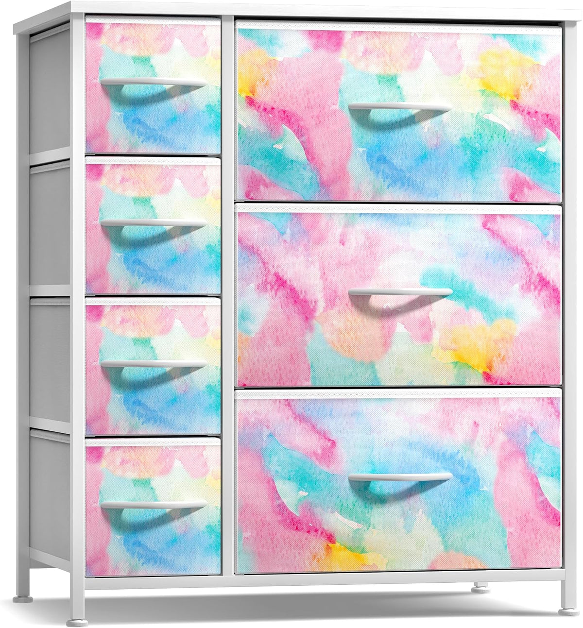 7-Drawer Dresser for Kids Bedroom, Wood Top (Pastel Pink)