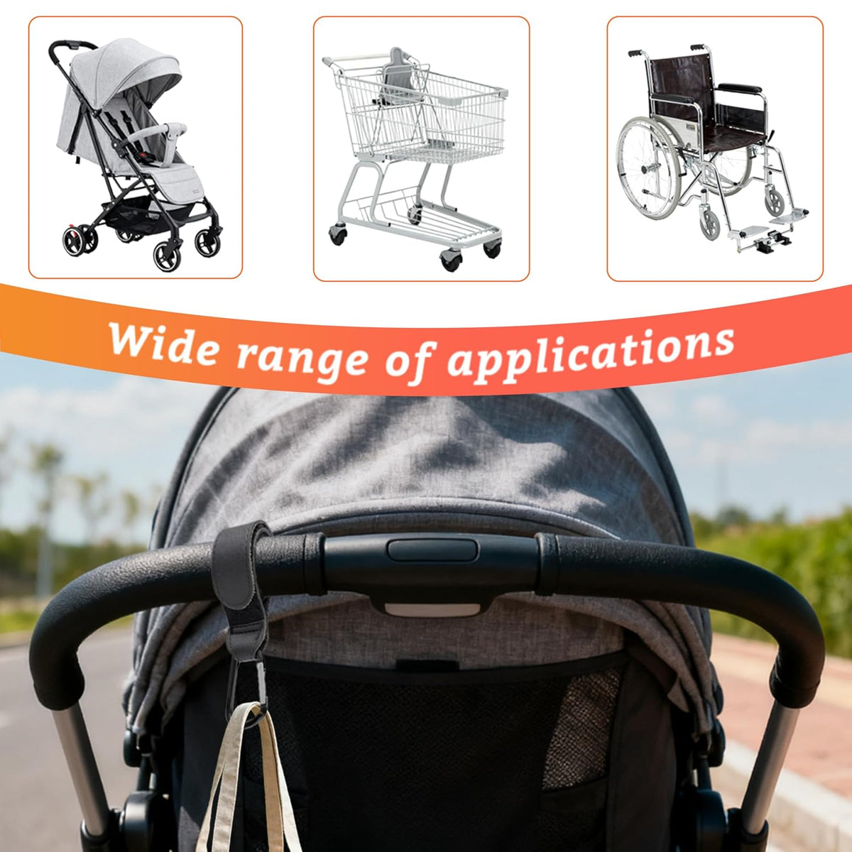 Stroller Hook Universal Stroller Clip Baby Travel Essential Wheelchair Accessories Gear for Bag 2pcs Aluminum Hook 2pcs Plastic Hook