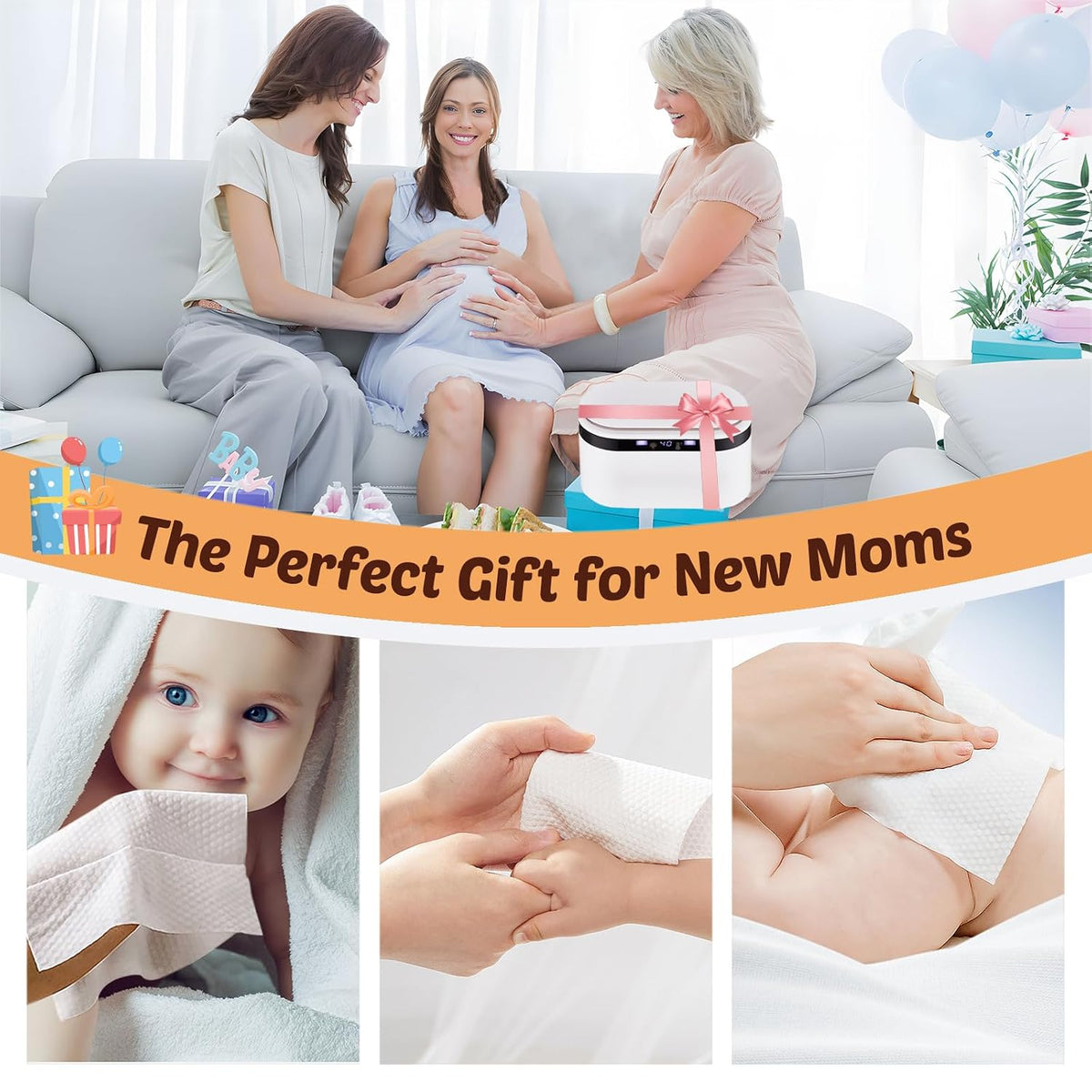 Baby Wipe Warmer, Wet Wipe Warmer 5 Modes of Temperature Heating Control Dual Heat for Baby's Comfort Large Capacity Wipes Dispenser Diaper for Babies & Adult, Wipe Warmer with Night Light