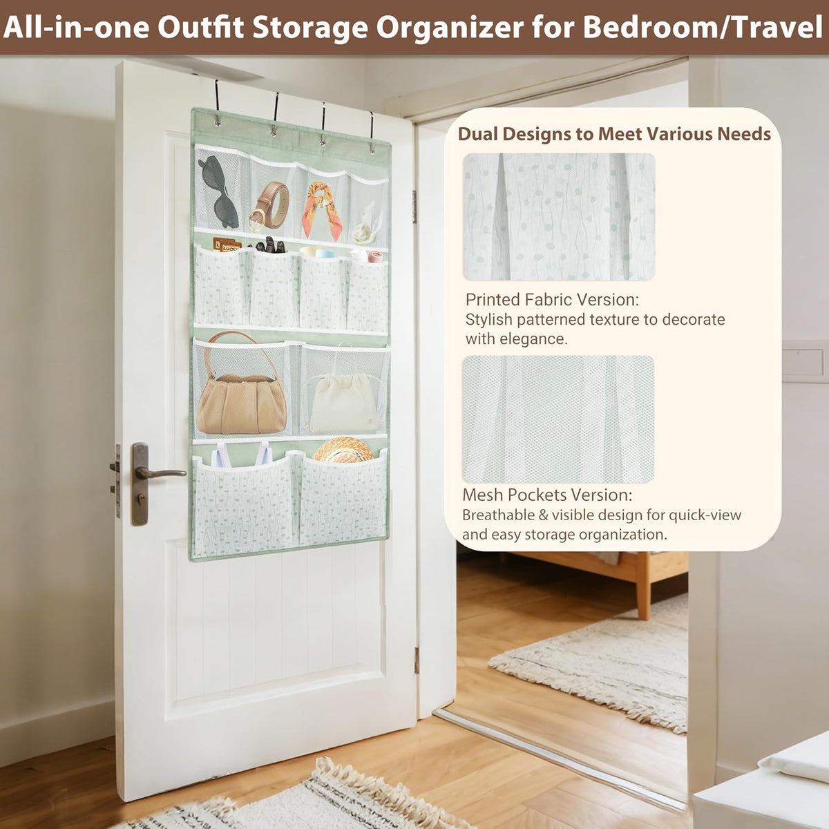 2 Pack-18 Pocekts Over the Door Shoes Organizer,Behind Door Hanging Storage Pocekt for Sock,Underwear,Hat,Handbag,Back of Door Hanging Shelf for Bedroom,Bathroom,Entryway,Storeroom,Pantry,Dorm,Nursery