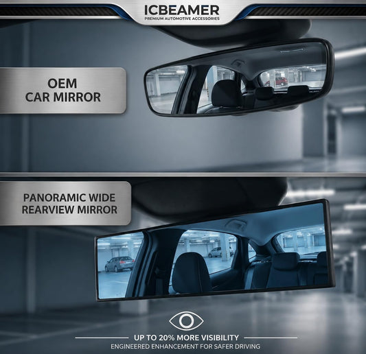 11.8" Clip On Rear View Mirror | Convex Blue Tint Glass, Panoramic Wide Angle HD Glass, Anti Glare, Universal Fit for Car, SUV, Truck | Eliminates Blind Spots (1 Pack)