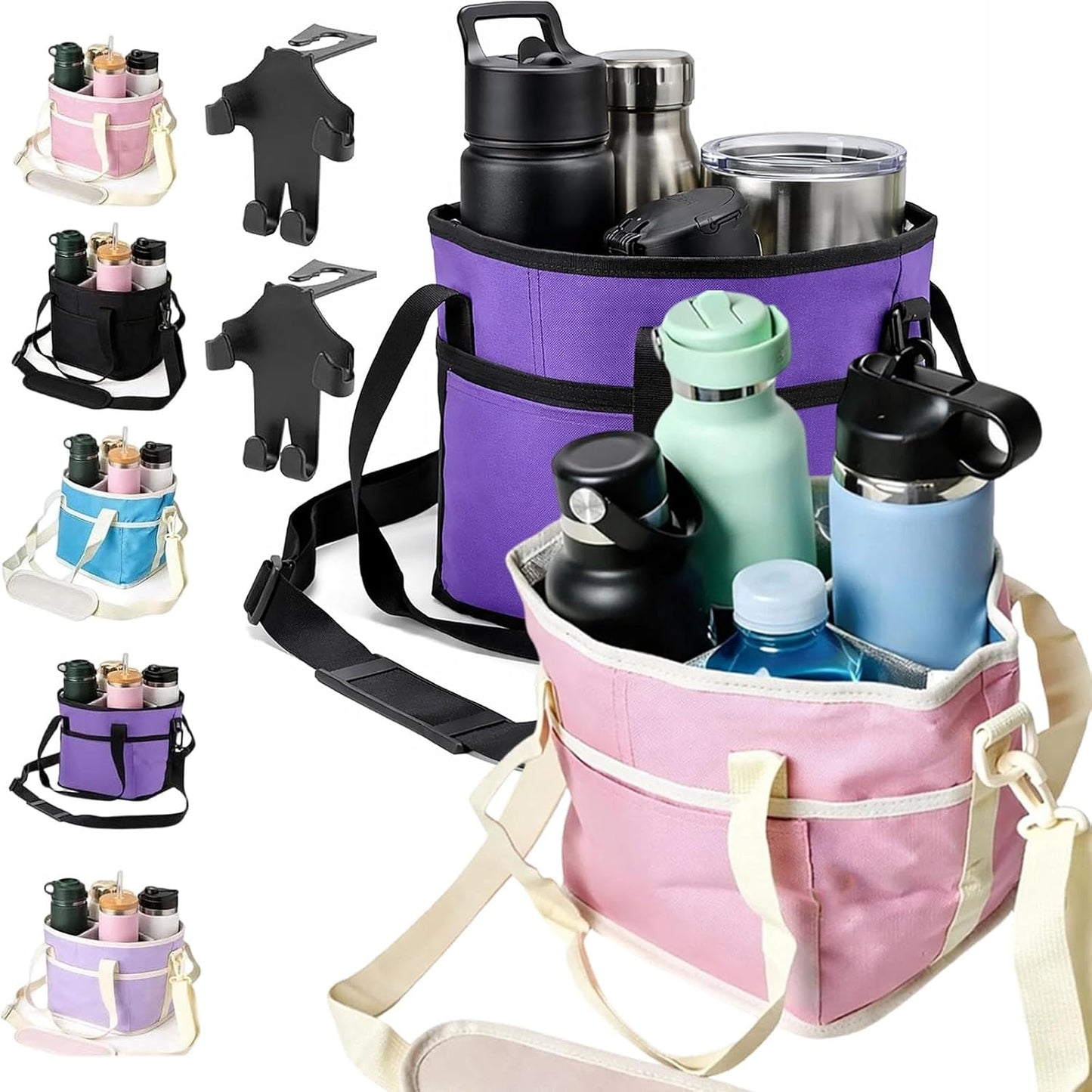 2026 Upgraded Reusable Insulated Drink Carrier, Family Size 4-Compartment Drink Carrier Bag for Coffee Cups & Tumblers, Insulated Drink Holder Bag with Adjustable Strap (Black)