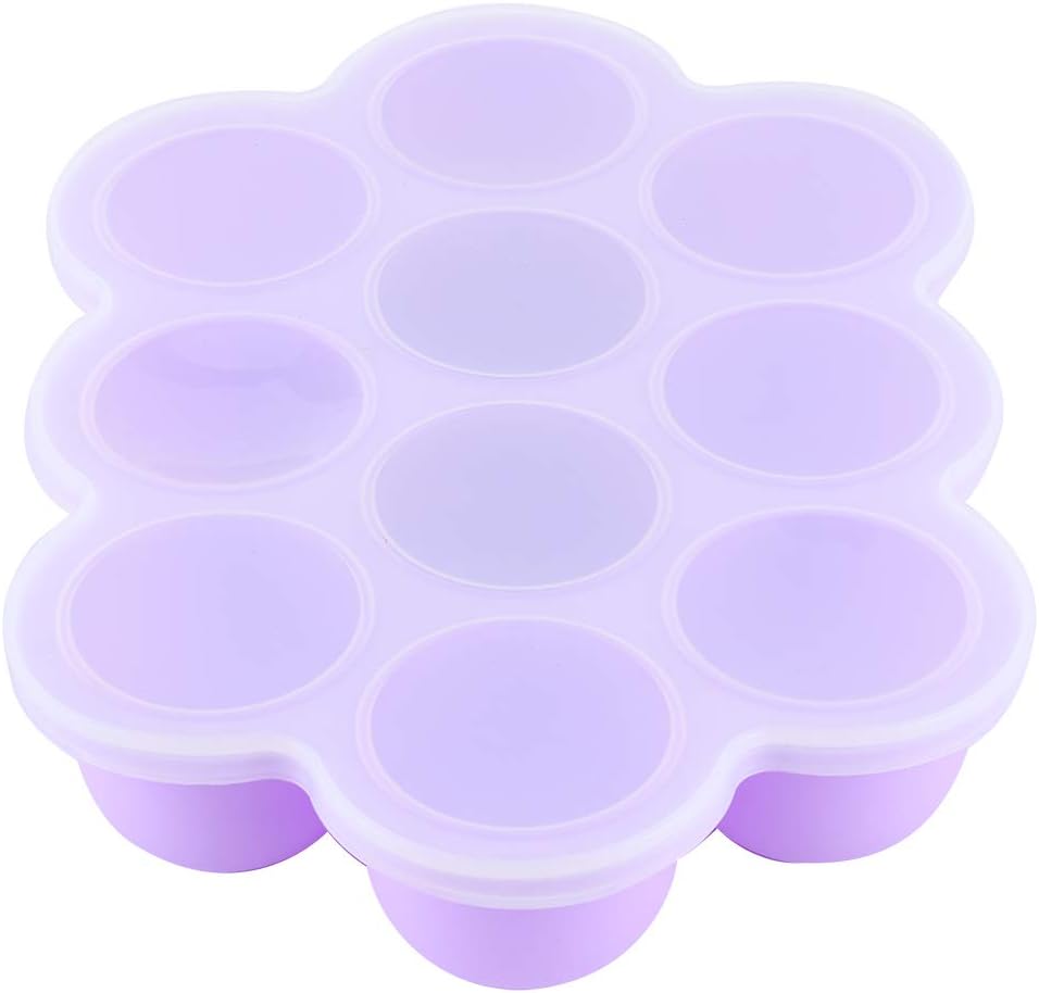 Silicone Food Freezer Tray 10 Holes Container with Lid for Homemade Baby Food, Convenient for Dishwasher, Microwave, Oven, Refrigerator (Purple)