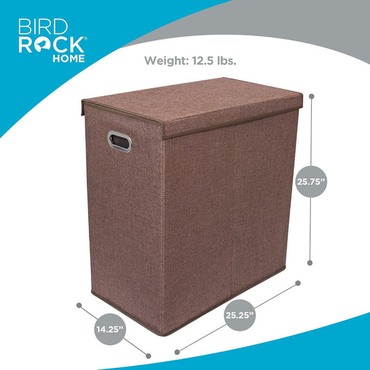 Laundry Hamper with Lid | Removable Bags for Sorting Clothes | Sectioned Laundry Basket for Bedroom & Bathroom | Collapsible Storage Bin with Cover | Double, Brown