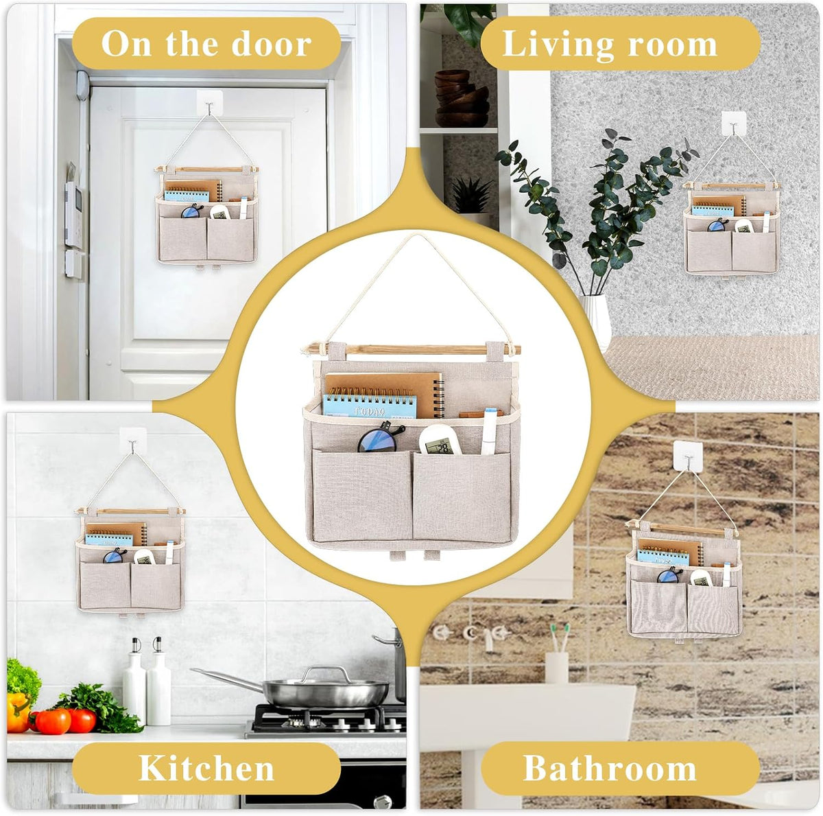 Hanging Canvas Organizer, Wall Door Closet Hanging Storage Bag Organizer Wall Mount Storage for Bedroom Bathroom Office Kitchen(White)