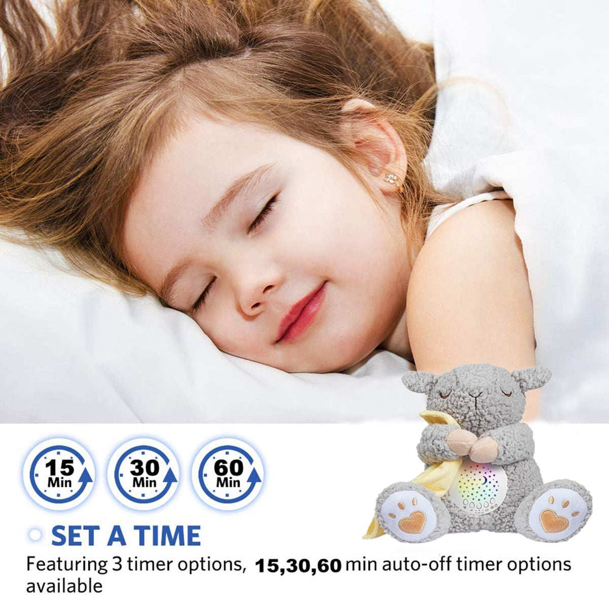 Baby White Noise Machine Stuffed Animal Toy, Mom's Heartbeat Lullabies Sheep Sleep Soother, Nursery Decor Night Light Projector, Toddler Crib Sleeping Aid, Babies Shower Gifts Portable
