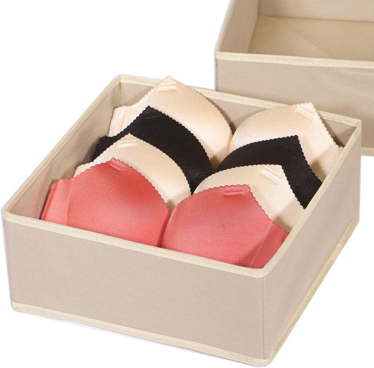 4 Pack Foldable Cloth Storage Box Closet Dresser Drawer Organizer Fabric Baskets Bins Containers Divider for Clothes Underwear Bras Socks Clothing,Beige 400