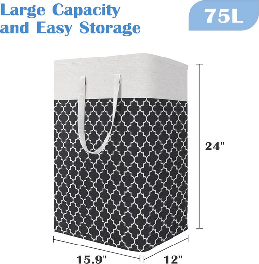 3-Pack Laundry Basket, Freestanding&Waterproof Laundry Hamper, Collapsible Tall Clothes Hamper with Easy Carry Handles for Clothes, Towels in the Family and Dorm,Clover Grey,75L