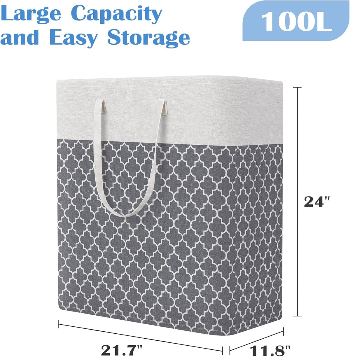 3-Pack Laundry Basket, Freestanding&Waterproof Laundry Hamper, Collapsible Tall Clothes Hamper with Easy Carry Handles for Clothes, Towels in the Family and Dorm,Clover Grey,75L