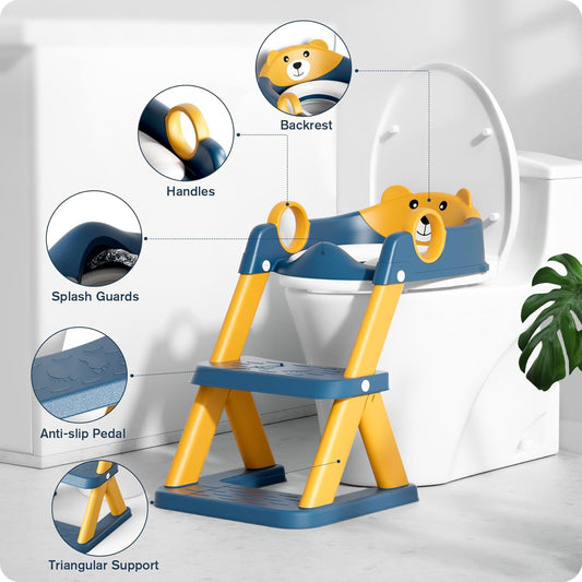 ® Potty Training Seat, Toddler Toilet Seat for Kids Boys Girls, 2 in1 Potty Training Toilet with Step Stool, 6 Adjustable Height, Splash Guard, Stable Triangular Anti-Slip Design