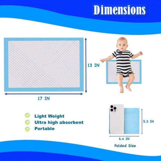 100 Pack Baby Disposable Changing Pad Liners, 17 inches x 13 inches, Breathable Skin-Friendly, Leakproof Quick Drying, high Absorbent Diaper Changing Pads