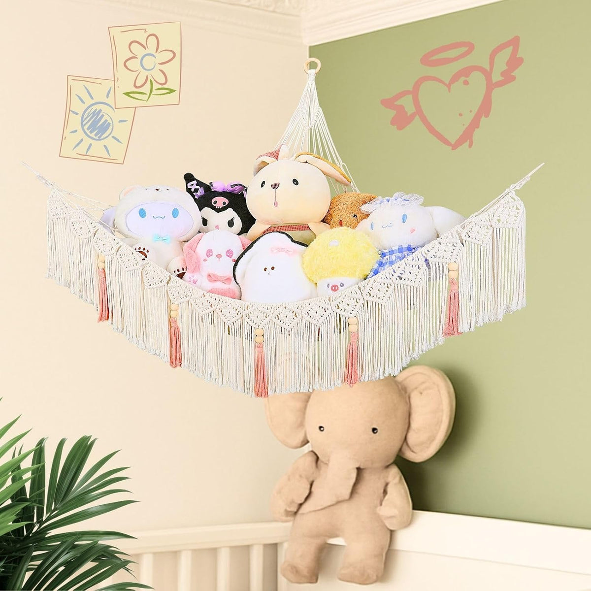 Stuffed Animal Hammock Corner, Plushie Net for Stuffed Animals, Macrame