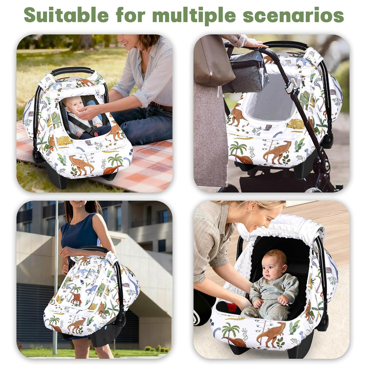 Baby Car Seat Cover with Dual Zipper, Extra Large Mesh Window Carseat Canopy, All-Season Weather Protection for Infant Car Seats & Strollers (Pink Bow)