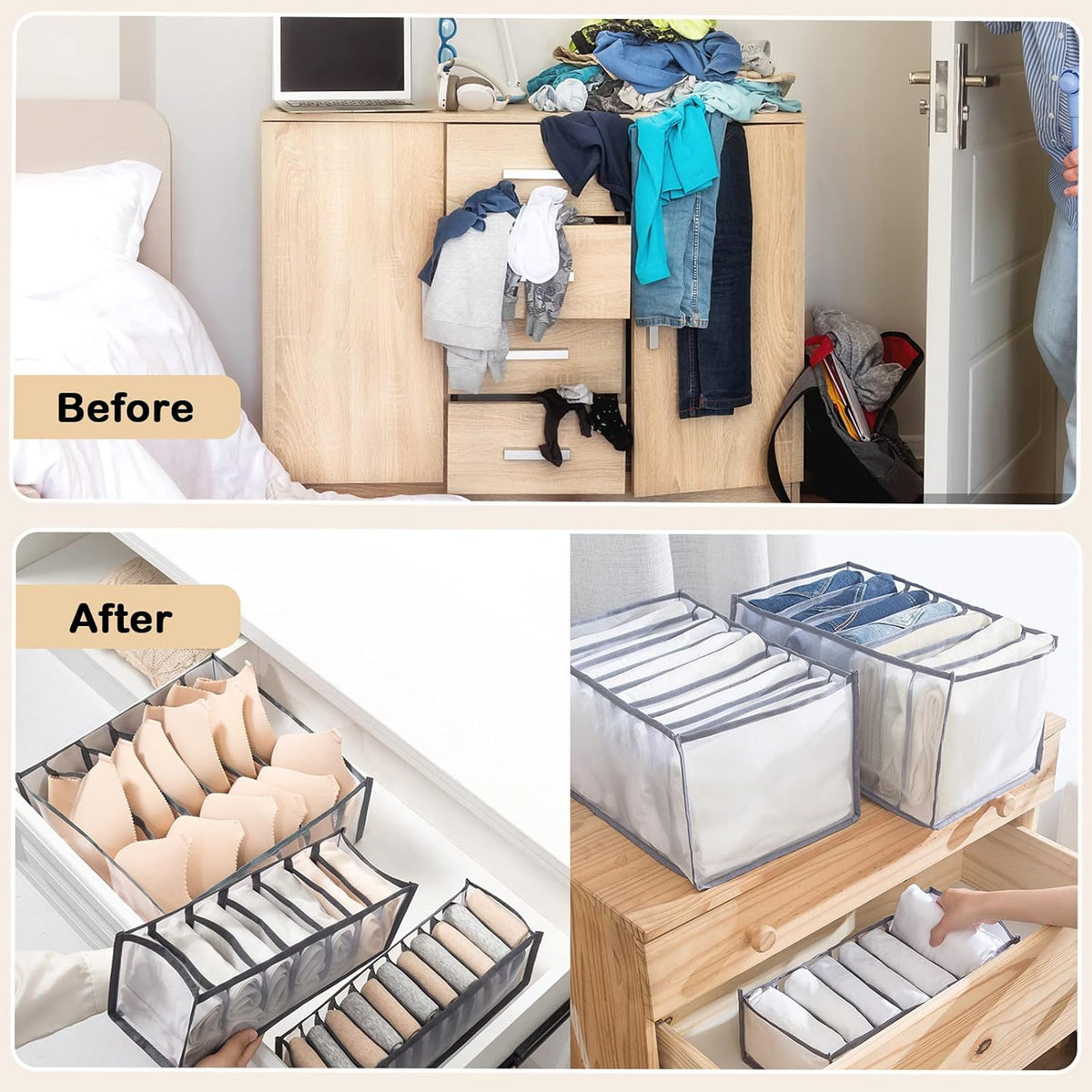 Wardrobe Clothes Organizer, Drawer Organizer for Clothing, Closet Organizers and Storage, Drawer Dividers for Clothes, Mesh Separation Box for Thin Jeans, Trousers, T-shirts, Skirts