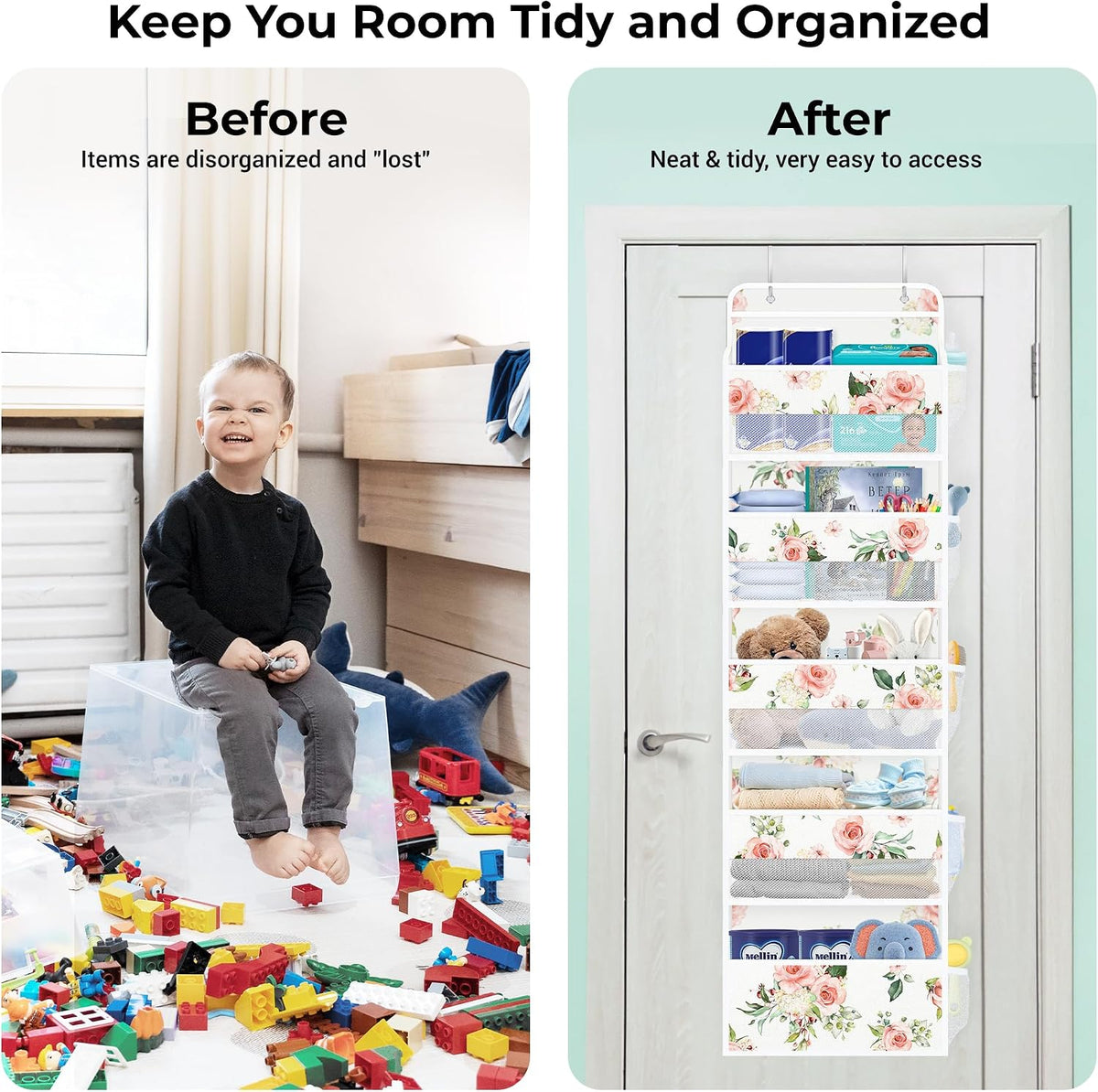Over the Door Organizer Diaper Toy Nursery Hanging Shelf, Flower