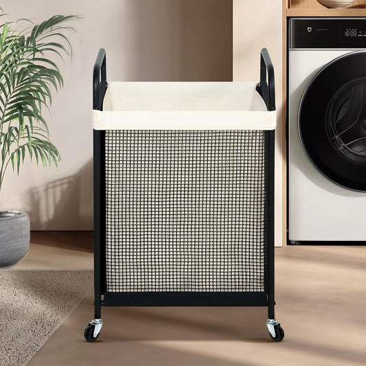 Laundry Hamper 3 Section, 120L Rolling Laundry Sorter Cart with Removable and Washable Liner Bag, Clothes Hamper with Wheels and Metal Handle for Laundry Room and Bedroom, Gray