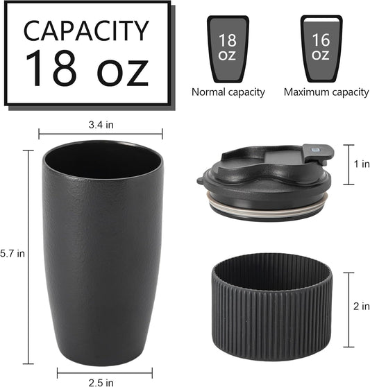 16oz Large Heavyweight Ceramic Travel Mug, Leakproof (Black) | 16oz Large Travel, Heavyweight Ceramic, Leakproof PP Lid, Silicone Sleeve, Microwave & Dishwasher Safe, Gift Ready