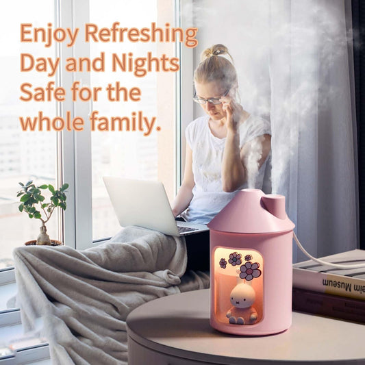 x miffy BTA700M Cool Mist Humidifier for Bedroom,Ultrasonic Quiet Humidifier with Night Light,450 ML Double Spray Humidifiers for Nursery,Office Indoor Plants (Pink), Gift for Father's Day