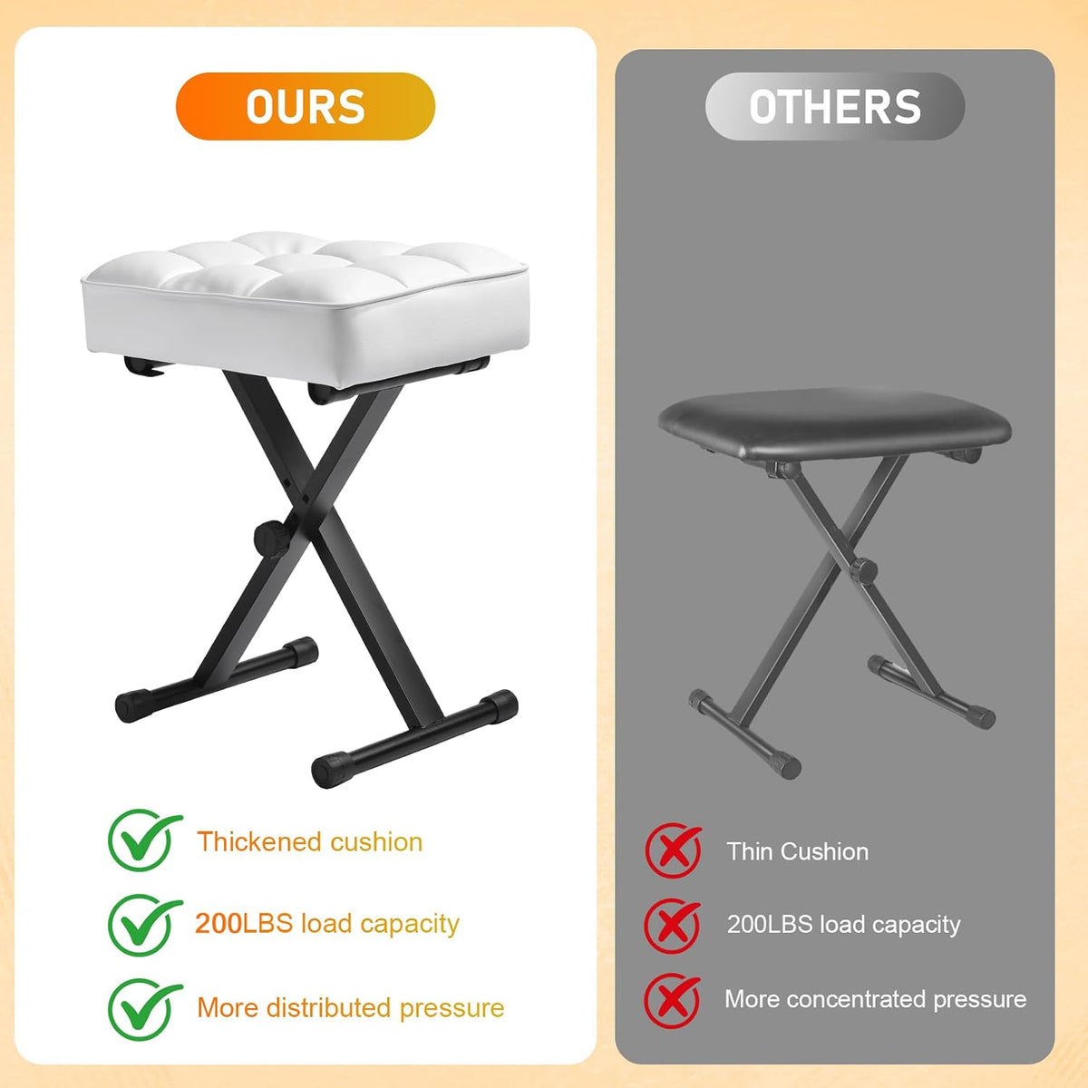 Keyboard Bench Adjustable Piano Stool with Thick Soft Cushion, Black