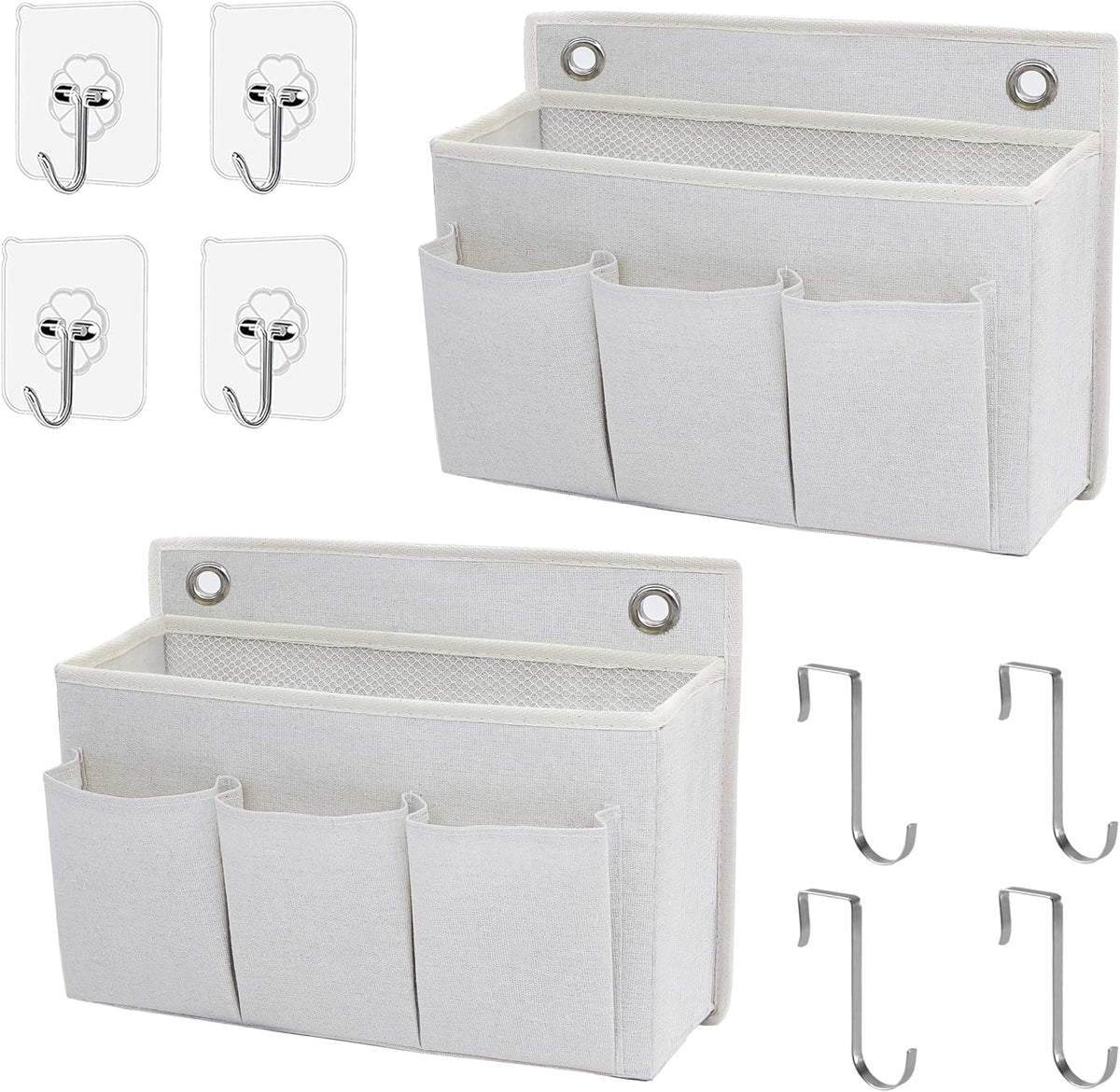 Wall Hanging Organizer Bag/Hanging Baskets with Large Mesh Compartment & 3 Pockets,Over the Door Organizer Space Saving Storage for Bedroom,RV Camper, Closet (Gray -2 Pack)