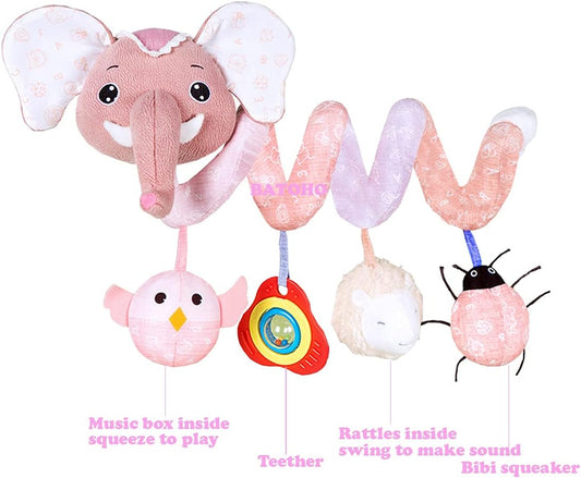Musical Owl Rattle Sheep Pink Elephant Car Seat Toys for Babies 0-6 Months
