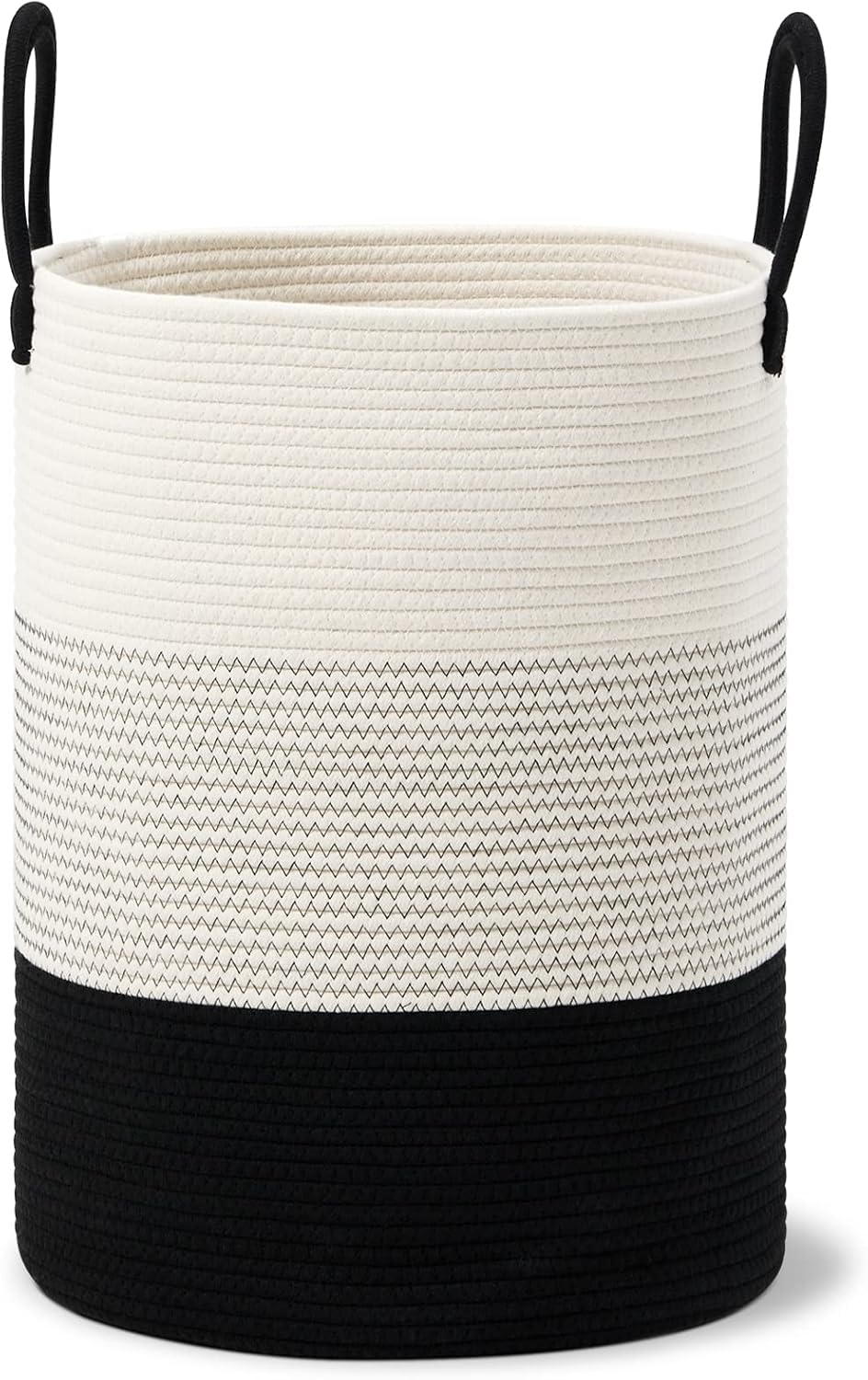 58L Tall Woven Laundry Basket Hamper, White Brown
