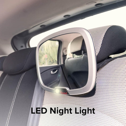 Easy View Plus Baby Car Mirror with Light, Safety Car Seat Mirror for Rear Facing Infant with 360 Rotation, LED Night Light, Wide Crystal Clear View, Shatterproof, Crash Tested