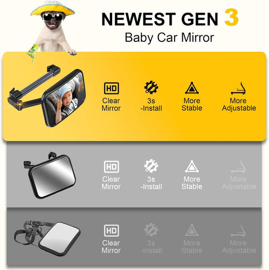 Baby Mirror for Baby in Car Seat Rear Facing, Stretchable Design