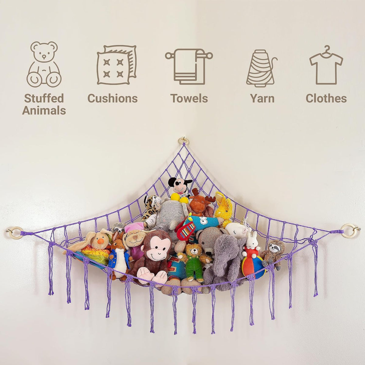Large Stuffed Animal Hammock Corner - Stuffed Animal Storage - 100% Natural Cotton Macrame Stuffed Animal Net - Stuff Animal Organizer - Net For Stuffed Animals Corner Large-Beige