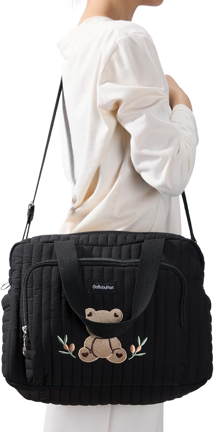 Small Diaper Bag Tote, Maternity Baby Bag with Insulated Bottle Pockets & Stroller Straps, Diaper Bag for Moms