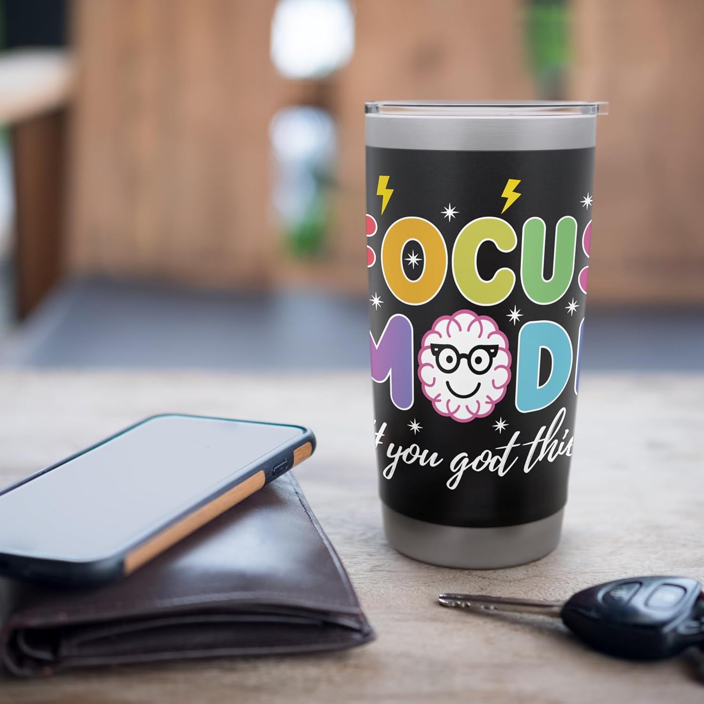 Colorful Focus Mode Text with Brain Character Stainless Steel Insulated Tumbler