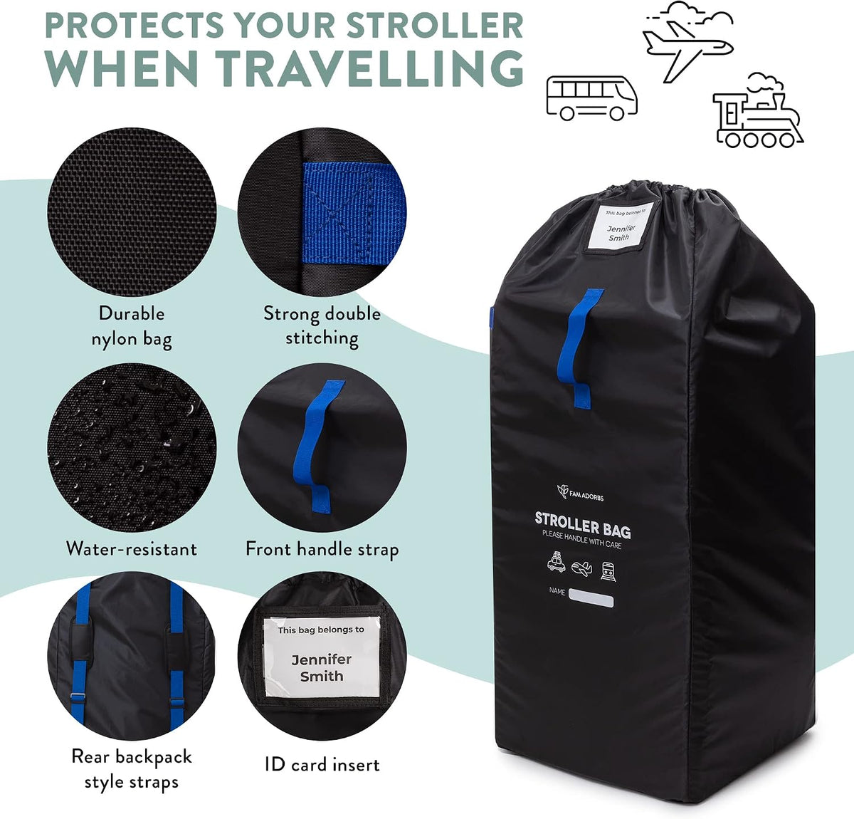 Gate Check Stroller Bag for Airplane Travel Durable & Convenient Nylon Stroller Travel Bag with Backpack Straps - Perfect Stroller Cover for Umbrella Stroller & Single to Double Stroller