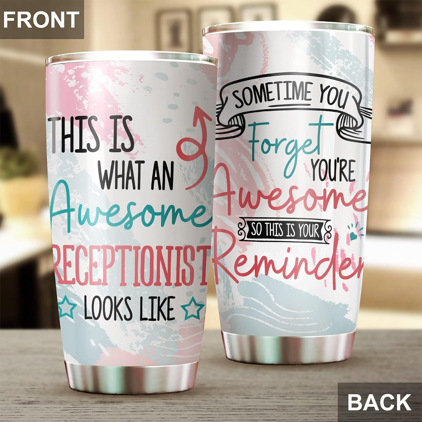 Office Tumbler Stainless Steel 20oz Straw Lid, Funny Front Desk Gifts Bulk For Birthday Christmas, National Receptionists Day Gifts For Women Men Coffee Cup