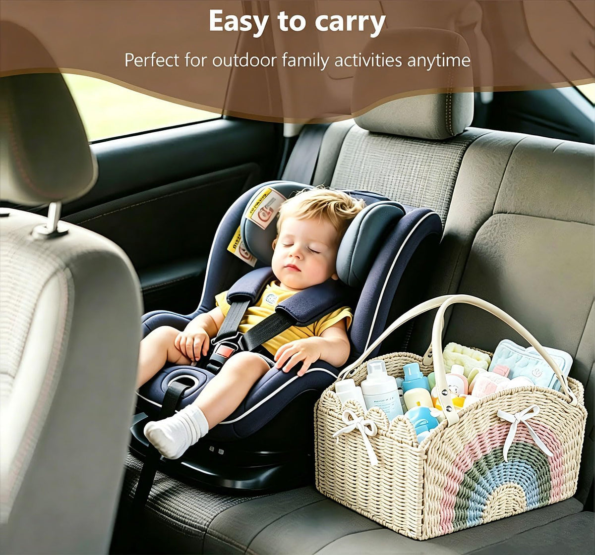 Diaper Caddy Foldable Collapsible Storage Basket Textured Woven Nursery Organizer with Removable Divider Portable for Changing Table Car Travel Baby Registry Essentials (Brown)