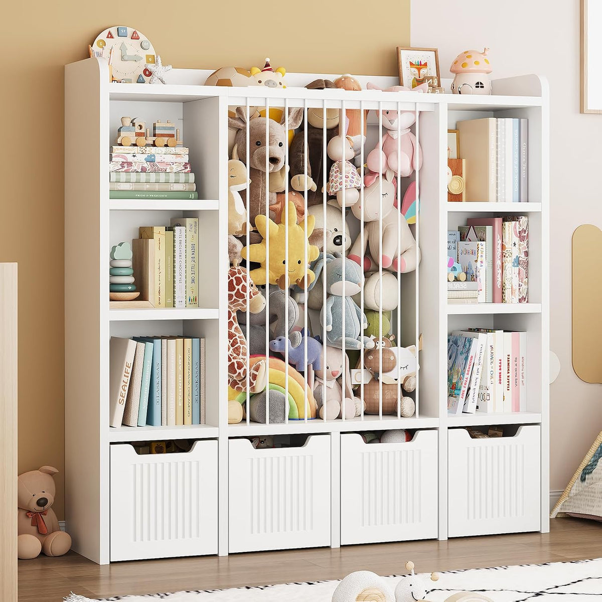 3-in-1 Toy & Stuffed Animal Storage, 4 Movable Toy Chest, White